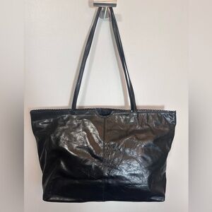 latico Carmen Leather Tote Bag - Black Scalloped Edge & Floral Lining